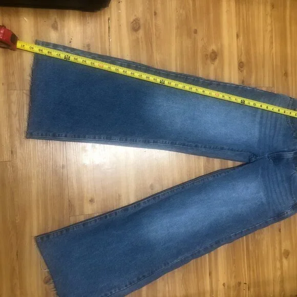 Edikted Wide Leg Jeans, Blue Washed Denim High Lace Trim "S" - Picture 5 of 12